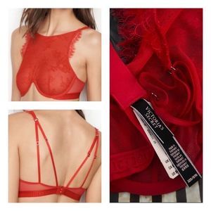 Chantilly lace high neck unlined bra top 32D